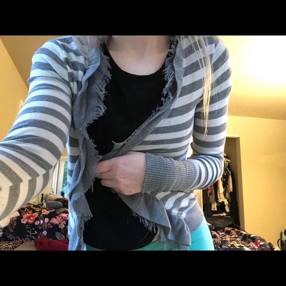 Gray and white striped cardigan